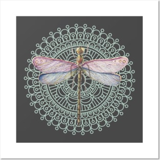 Dragonfly on mandala Posters and Art